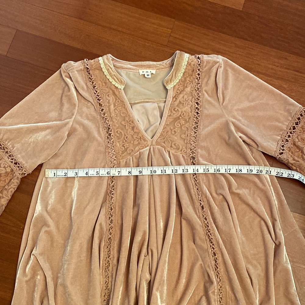 POL Womens V-Neck Velvet Goldenrod Embroidered Boho Floral Tunic/Dress - Sz M - Picture 13 of 16